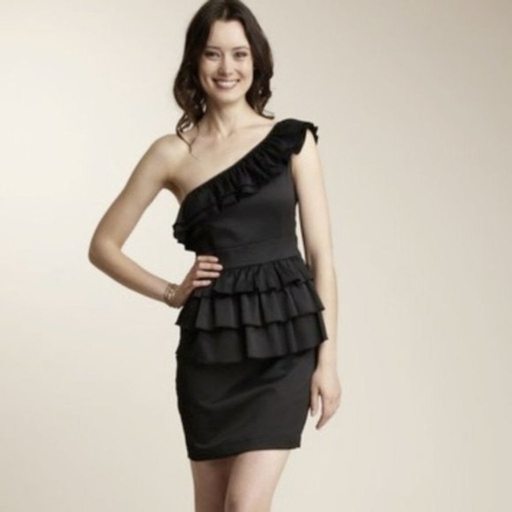 Walter By Walter Baker Black Ruffled One‎ Shoulder Cocktail Dress Womens Medium